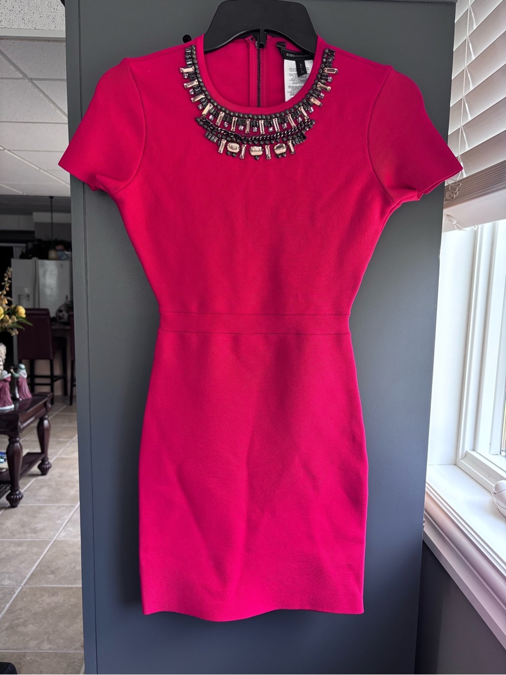 BCBGMaxAzria Fuchsia Jewel-Neck Sheath Dress